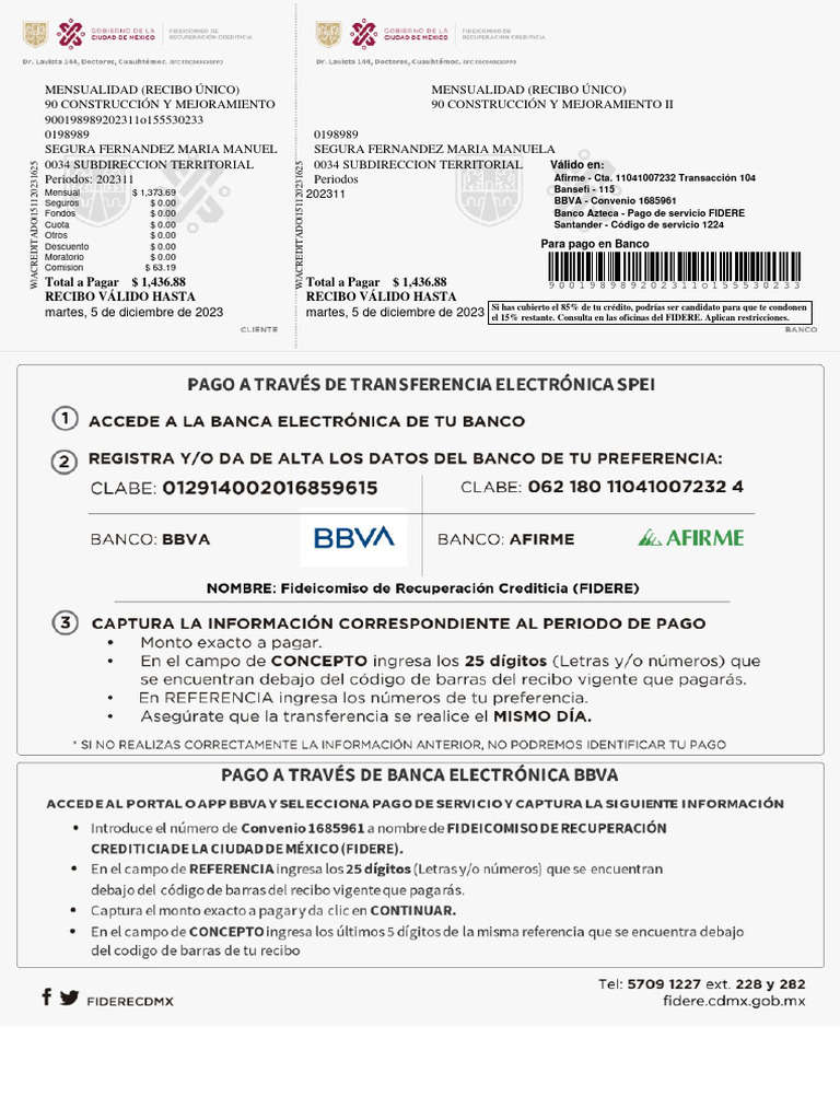 Recibo Invi Noviembre | Descargar gratis PDF | Bancario | Servicios