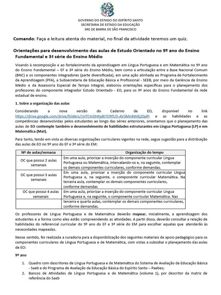 Orientações para Estudo Orientado no ES | PDF | Pedagogia | Aprendizado