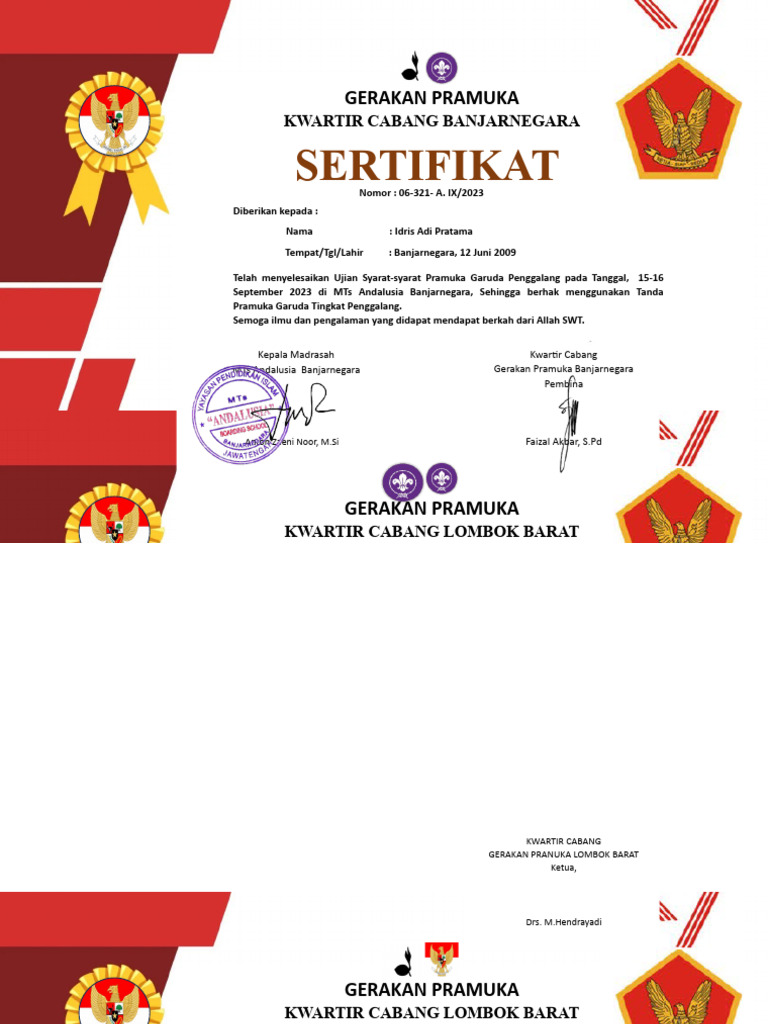 sERTIFIKAT pRAMUKA GARUDA SAYANG IBU WORDS PDF
