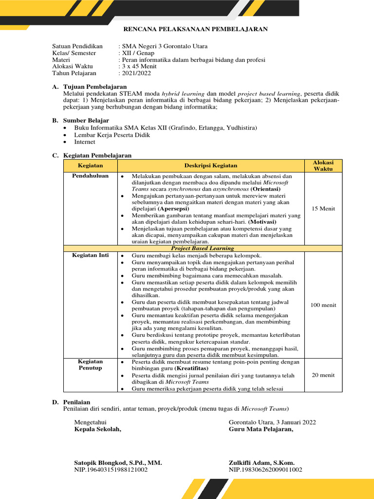 RPP Informatika Kelas Xii Semester Genap | PDF