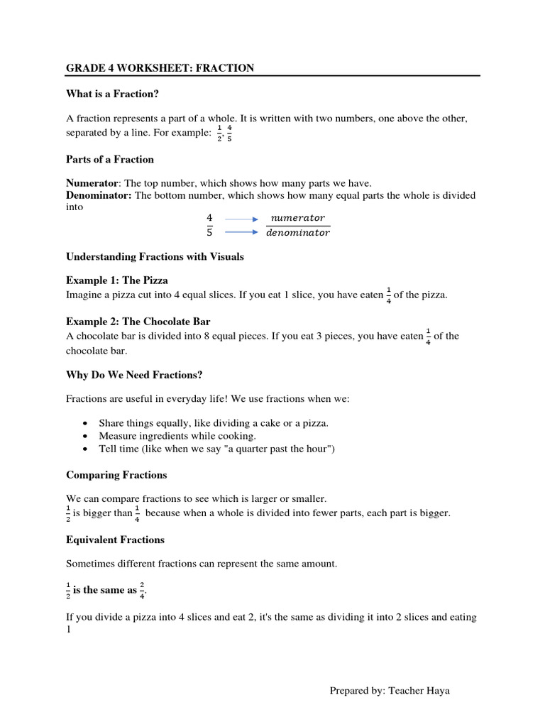 GRADE 4 WORKSHEET- FRACTION | Download Free PDF | Foods | Cuisine