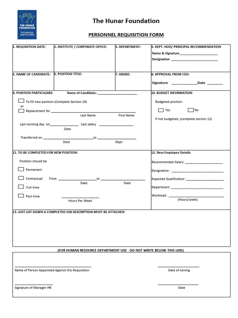 THF - Personnel Requisition Form | PDF | Economies | Organizational ...