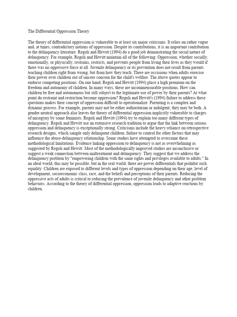 The differential oppression theory pdf juvenile delinquency power