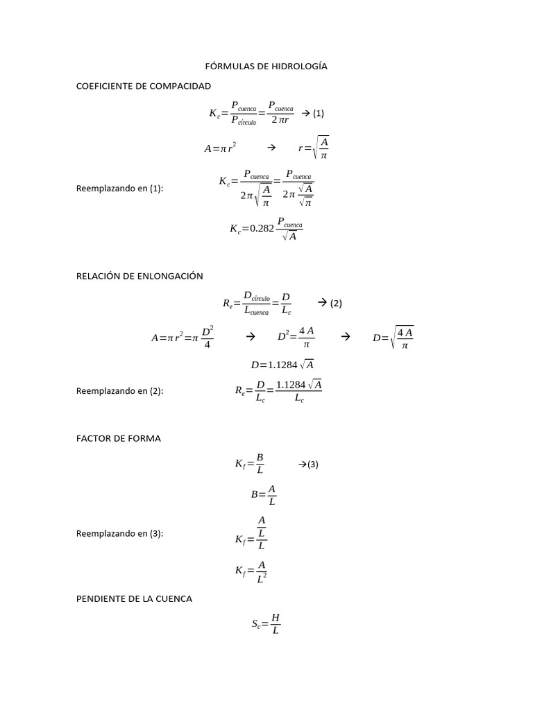Fórmulas Clave en Hidrología | PDF