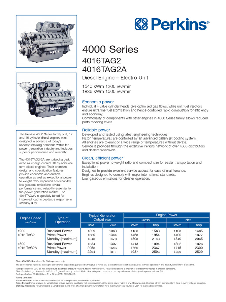 Perkins 4016TAG2/2A Diesel Engine Specs | PDF | Diesel Engine | Engines