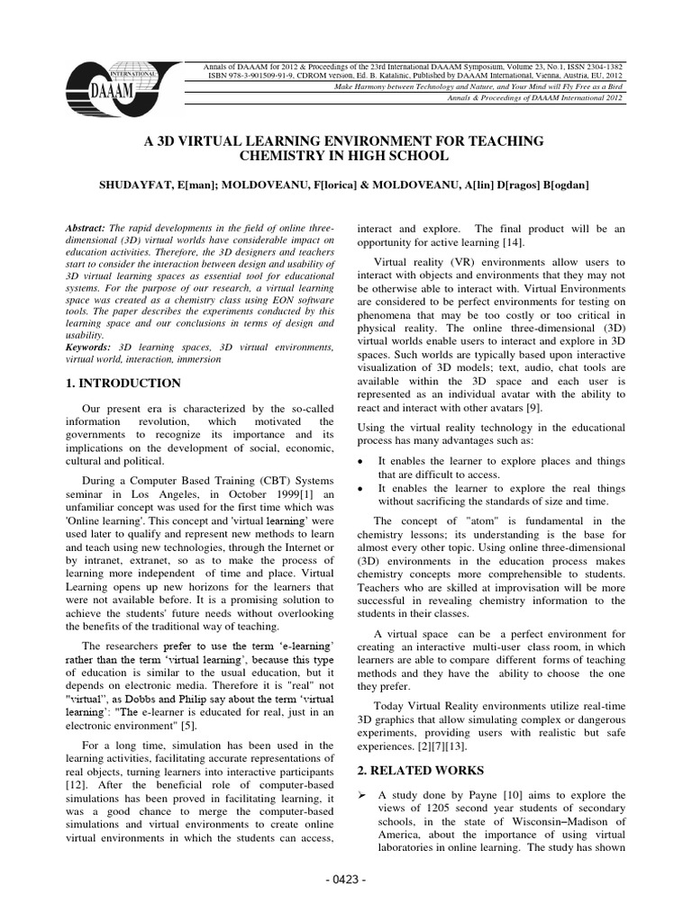 A 3D Virtual Learning Environment For Te | PDF | Educational Technology ...