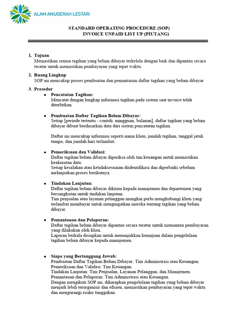 Sop Invoice Unpaid List Pdf