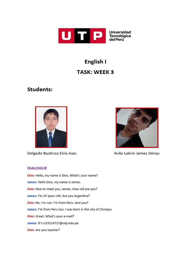 English I Week 3 Dialogue Exercise | PDF