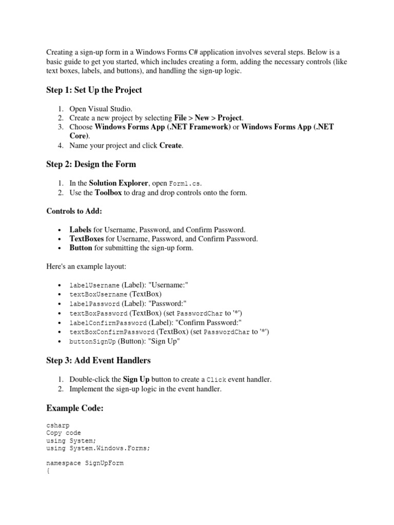 Create a C# Sign-Up Form Guide | PDF | Password | Databases