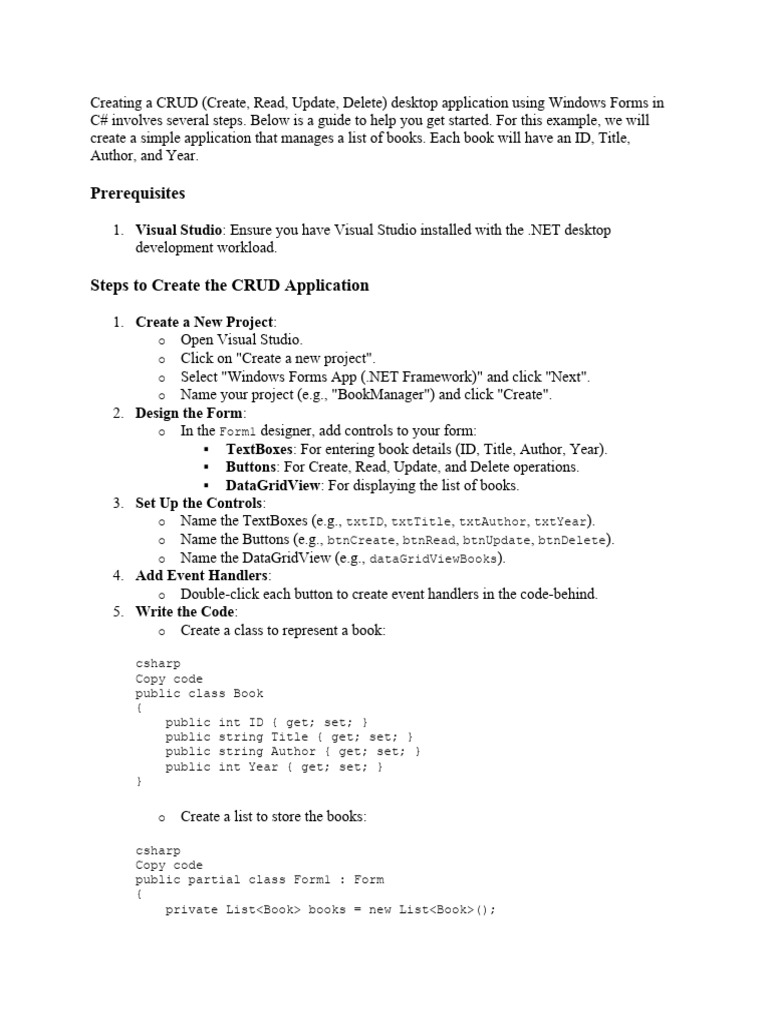 Crud windows form c pdf databases entity framework