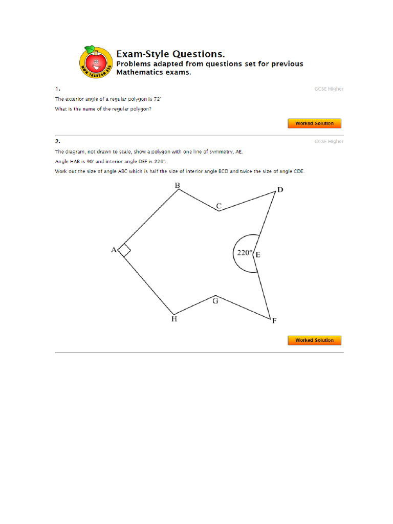 Angles+ Exam Style+Questions | PDF