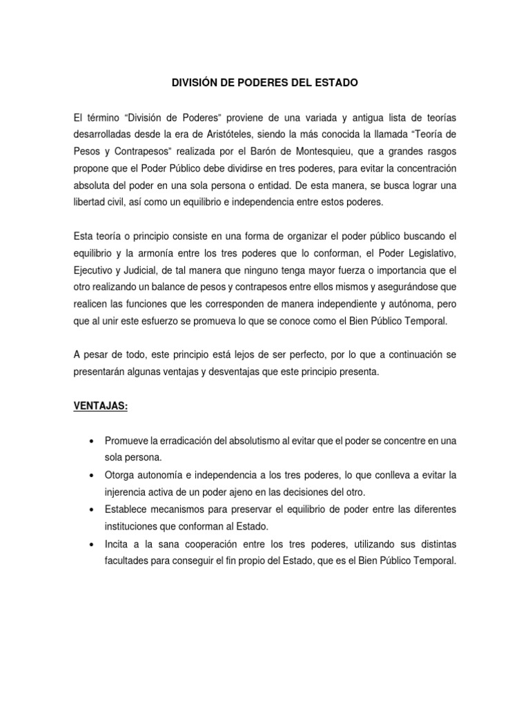 División de Poderes Del Estado | Descargar gratis PDF | Separación de ...