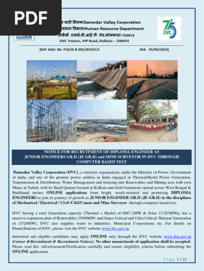 Advertisement For Recruitment of Diploma Engineers As Junior 