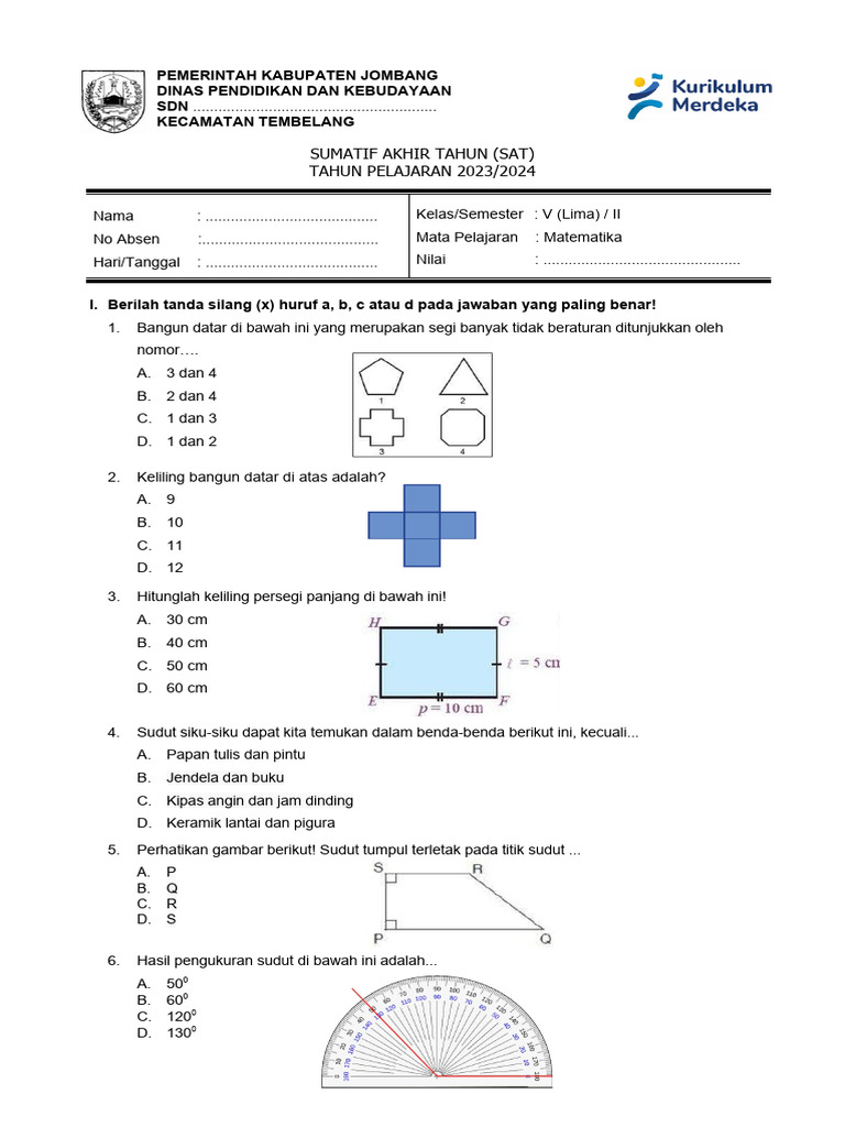 Soal Sat Matematika Kelas 5 2023-2024 | PDF