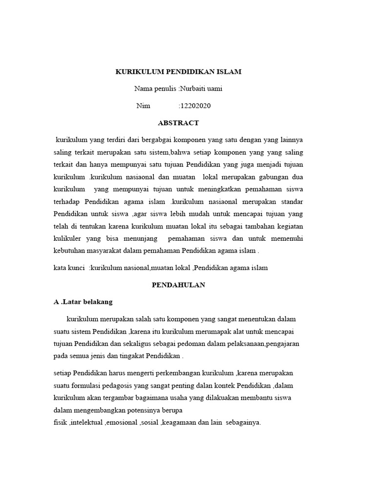 Kurikulum Pendidikan Islam Pdf