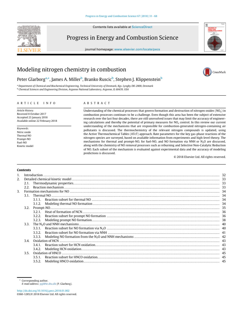 Nitrogen Chemistry in Combustion Modeling | PDF | N Ox | Combustion