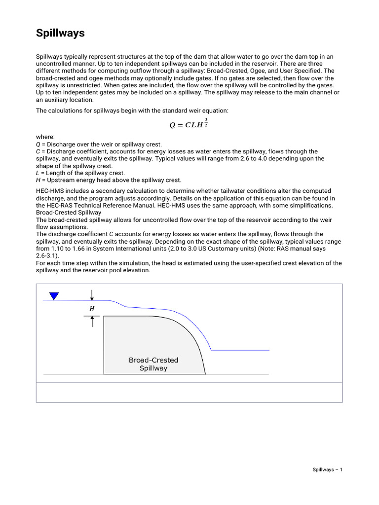 Spillway Discharge Calculation Methods | PDF | Spillway | Hydrology