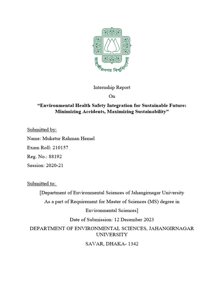 Internship Report | Download Free PDF | Risk | Occupational Safety And ...