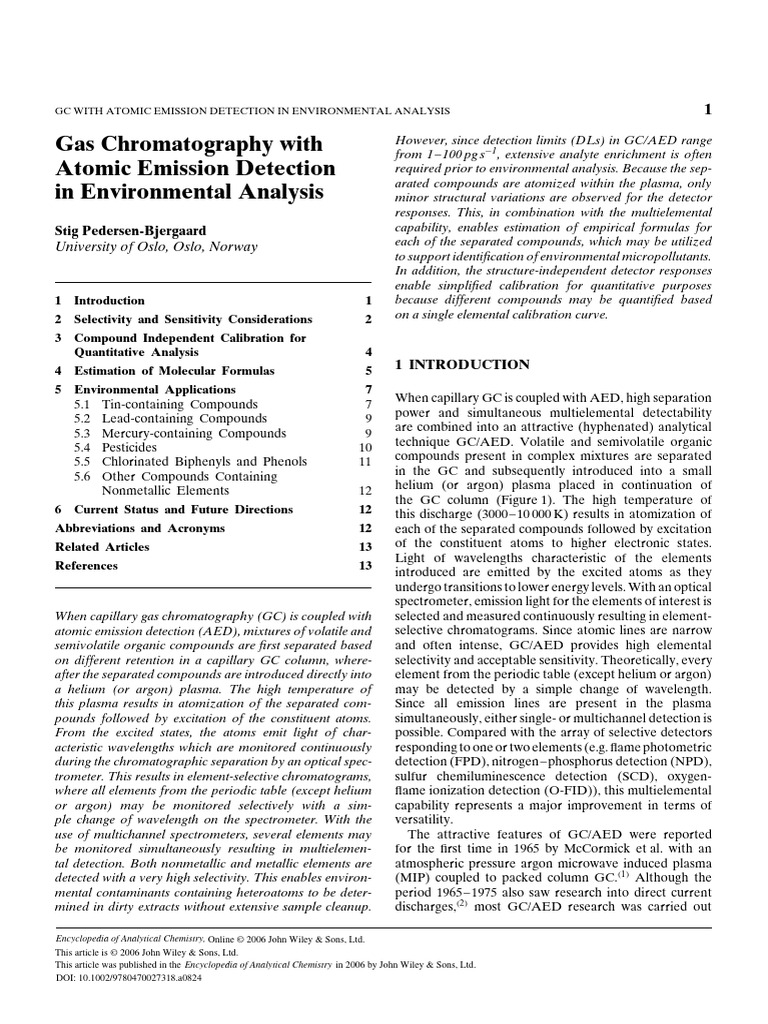 Gas Chromatography with Atomic Emission Detection in Environmental Analysis PDF Gas