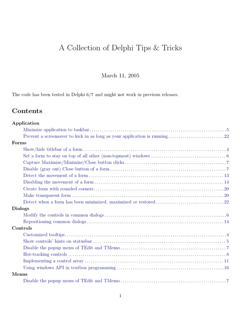 A Collection of Delphi Tips Tricks | PDF | Button (Computing) | Integer ...