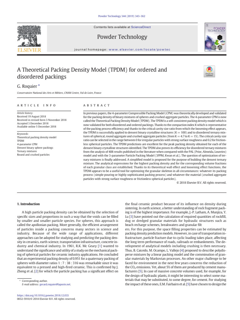 A Theoretical Packing Density Model (TPDM) For Ordered and Disordered ...