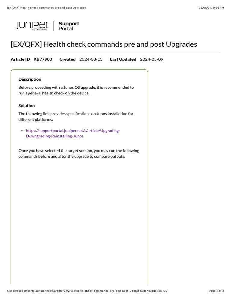 (EXQFX) Health Check Commands Pre and Post Upgrades PDF