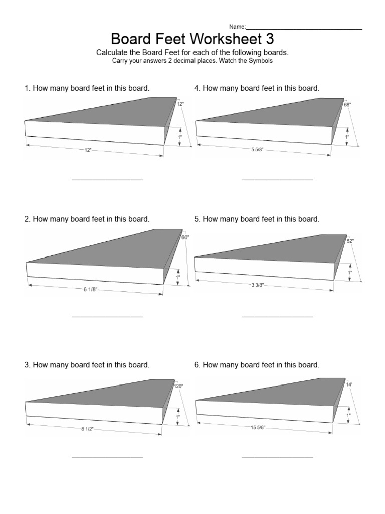 Board Feet Calculation Worksheet 3 | PDF | Arithmetic | Mathematics