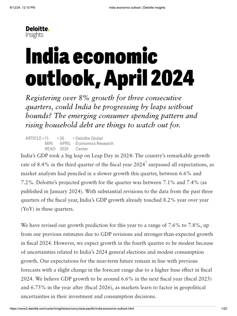 India economic outlook deloitte insights pdf consumption