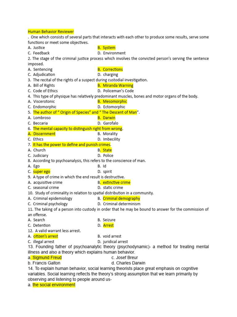 Human Behavior and Victimology Review | PDF | Id | Crimes