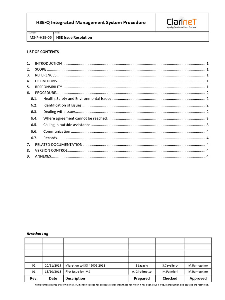 IMS-P-HSE-05 - HSE Issue Resolution - e - Rev 2 | PDF | Hazards ...