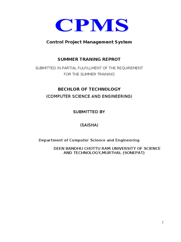 Control Project Management System: (Computer Science and Engineering ...