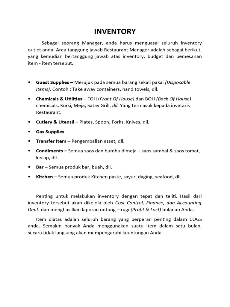 Instruksi Kerja - Inventory | PDF
