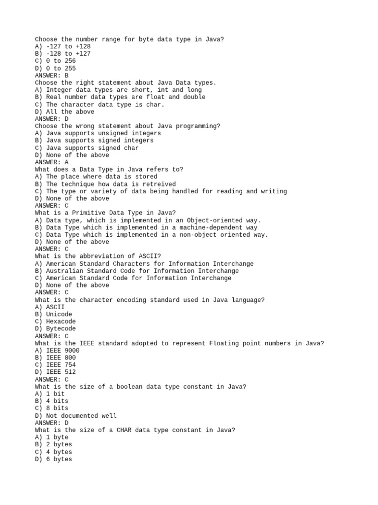 Questions fundamentals of core java module 1 datatypes mcq set 1
