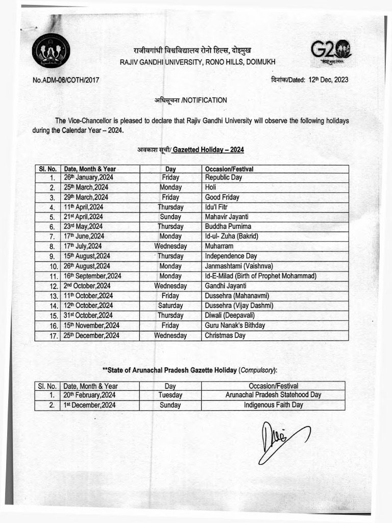 RGUHolidayList2024 PDF Observances Religious Festivals