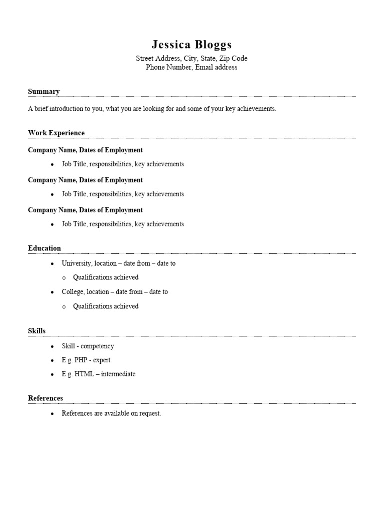 Basic CV Template 2016 PDF