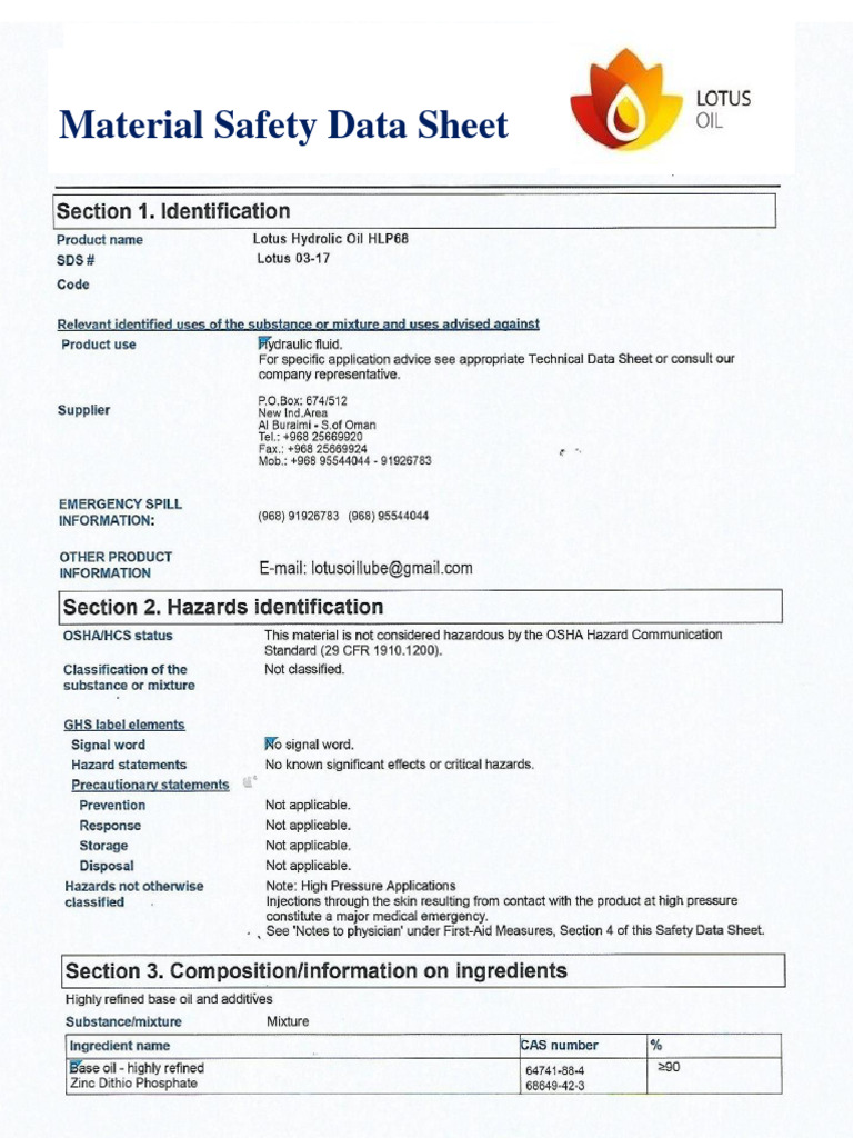 MSDS Hydraulic 68 PDF