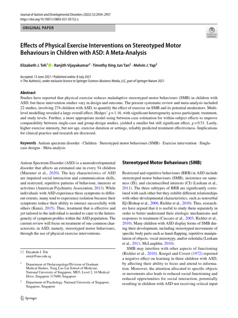 Efects of physical exercise interventions on stereotyped motor
