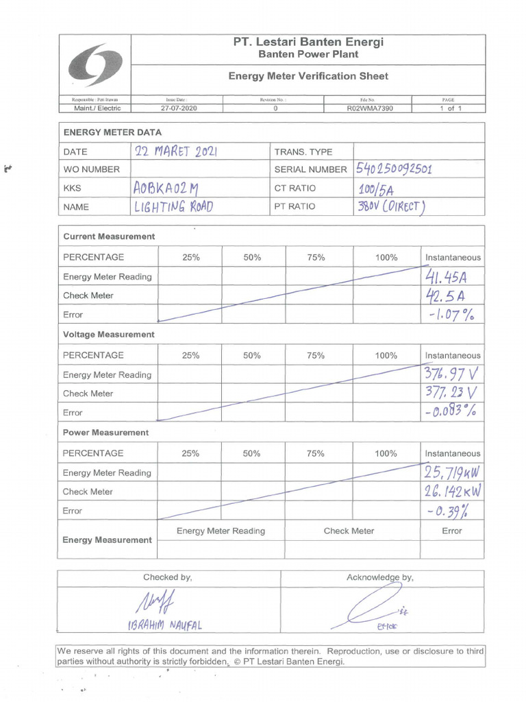 Energymeter Verification For Jetty Road Lighting | PDF