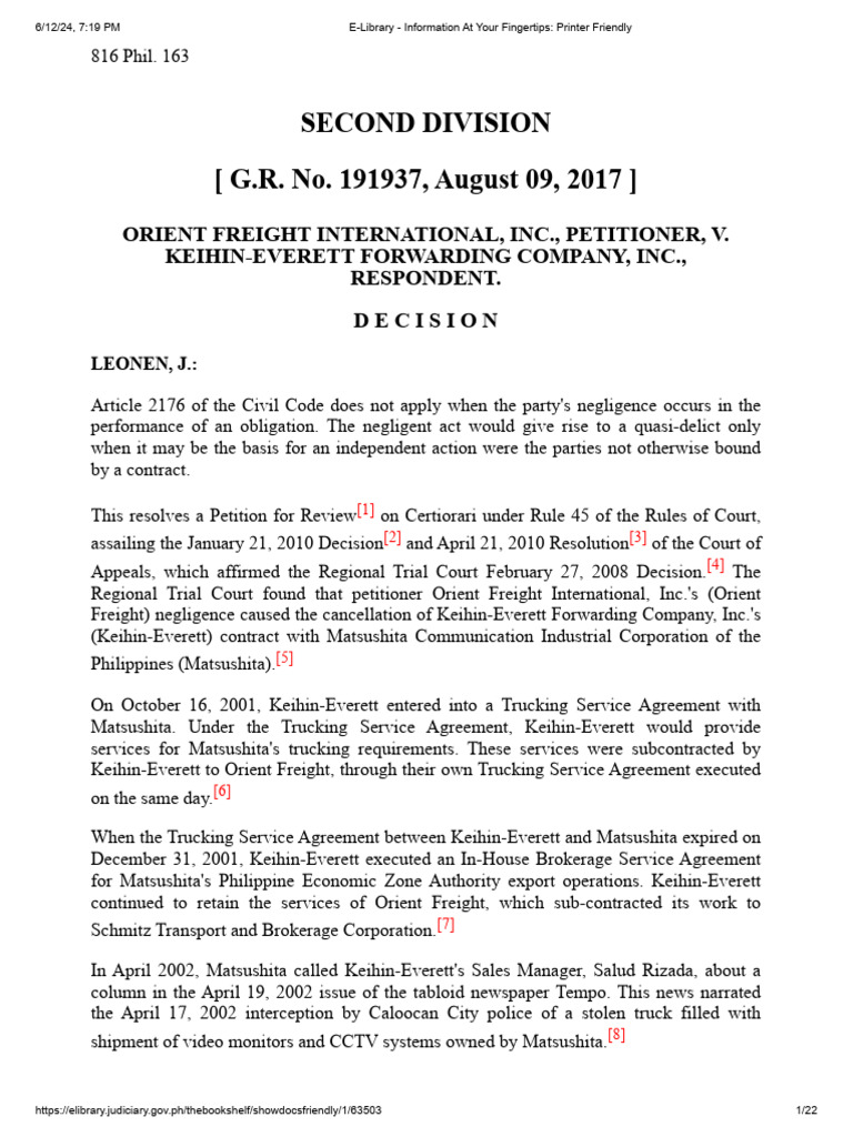 Orient freight v keihin g r no 191937 pdf negligence tort