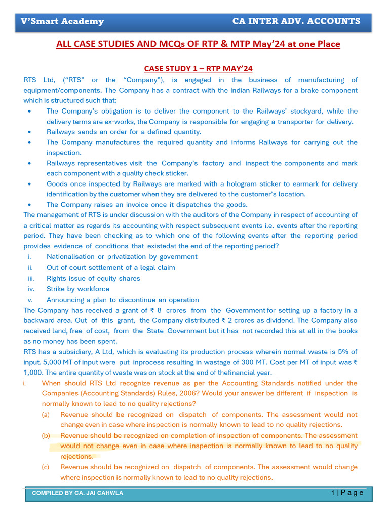 Adv. Acc. All Case Studies and Mcqs | PDF | Share Repurchase | Interest
