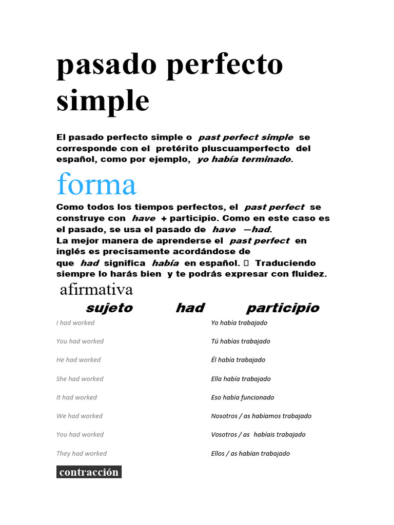 Pasado Perfecto Simple | PDF | Gramática inglesa | Verbo