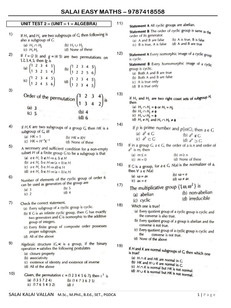 Algebra - Test 2 (150Q) | PDF | Mathematics | Science