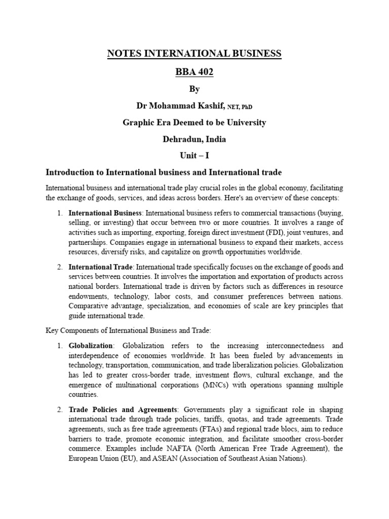 Notes International Business Unit-1 | PDF | Globalization | Corporate ...