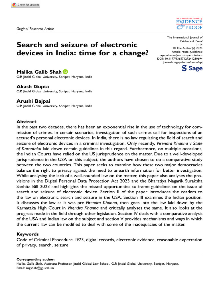 Search and Seizure of Electronics in India | PDF | Fourth Amendment To ...
