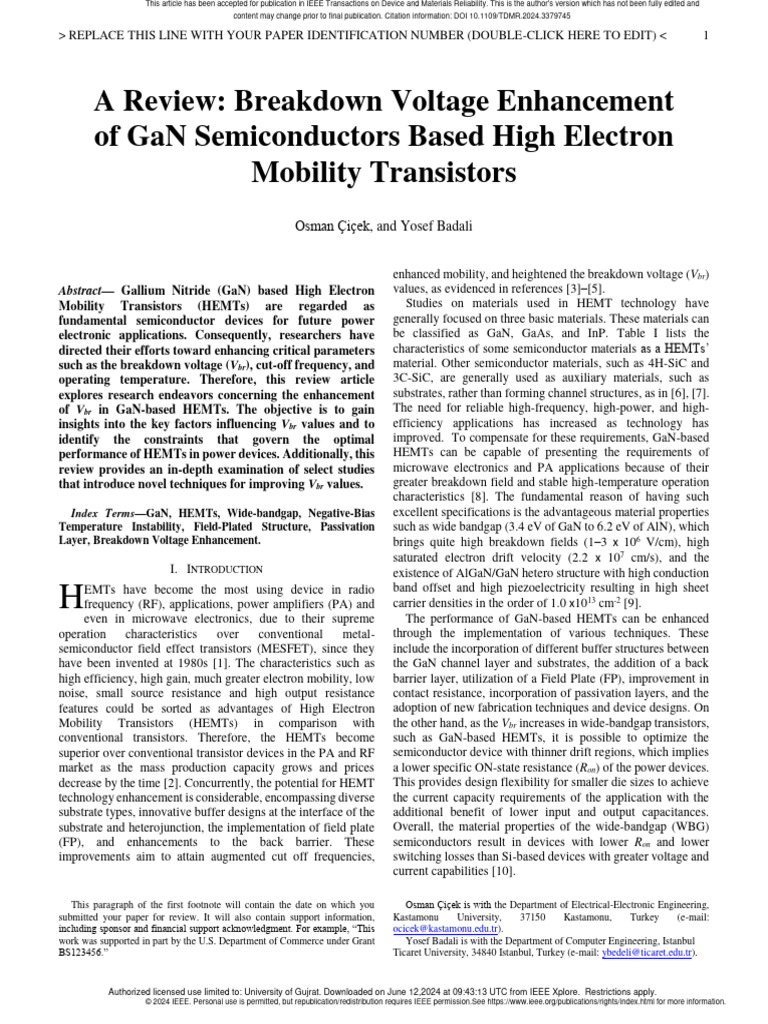 Enhancing Breakdown Voltage in GaN HEMTs | PDF | Electronics ...