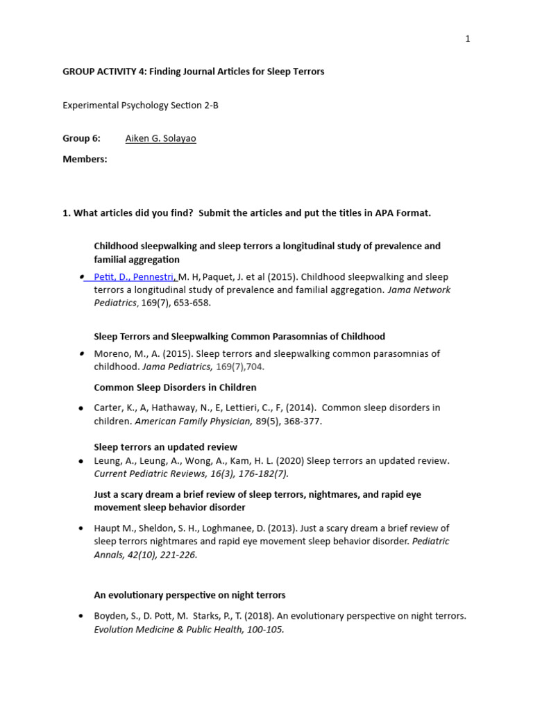 Group Activity 4 - (Group 6-Sleep Terrors) | PDF | Academic Publishing