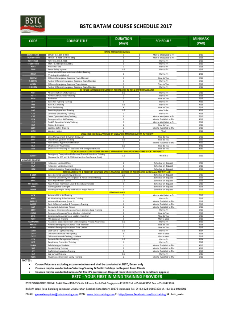 BSTC Training Courses in Batam | PDF | Safety | Occupational Safety And ...