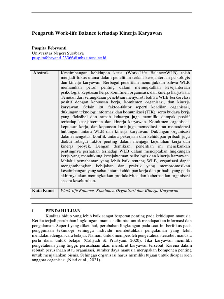 Pengaruh Work-Life Balance Terhadap Kinerja Karyawan | PDF