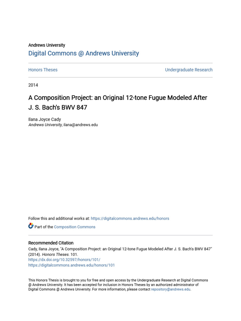 A Composition Project An Original 12 Tone Fugue Modeled After J