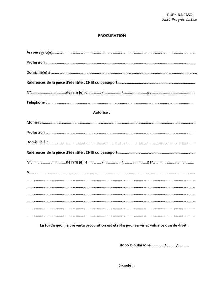 Modèle de Procuration Police PDF